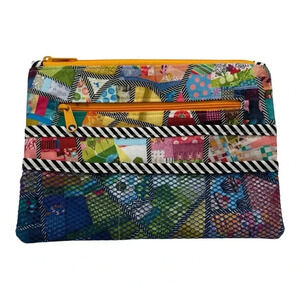 Colorful Patchwork Abstract Geometric Boho Multi‎ Pocket Cosmetic School Bag